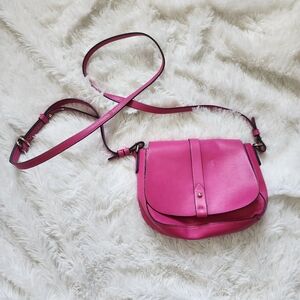 Gap bright pink saddle bag crossbody purse adjustable strap faux leather